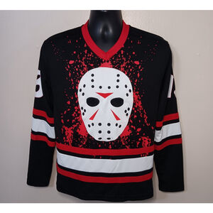 Friday The 13th Jason Voorhees Adult XS Hockey Jersey Horror Black Red